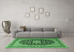 Machine Washable Medallion Emerald Green Traditional Area Rugs in a Living Room,, wshtr3486emgrn