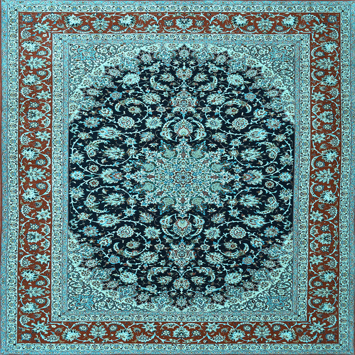 Square Machine Washable Medallion Light Blue Traditional Rug, wshtr3486lblu