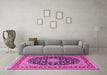 Machine Washable Medallion Pink Traditional Rug in a Living Room, wshtr3486pnk