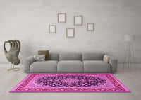 Machine Washable Medallion Pink Traditional Rug, wshtr3486pnk