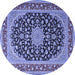 Round Machine Washable Medallion Blue Traditional Rug, wshtr3486blu