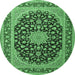 Round Machine Washable Medallion Emerald Green Traditional Area Rugs, wshtr3486emgrn