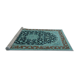 Sideview of Machine Washable Medallion Light Blue Traditional Rug, wshtr3486lblu