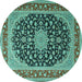 Round Medallion Turquoise Traditional Rug, tr3486turq