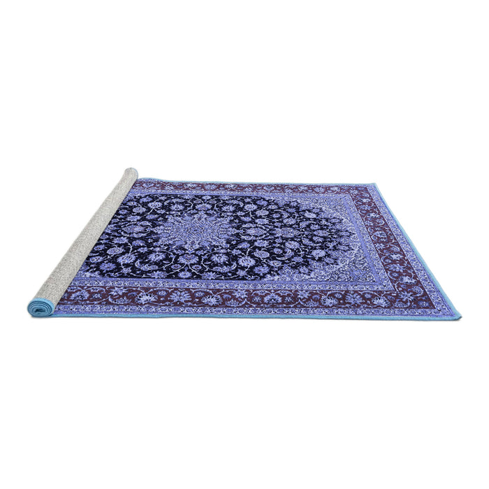 Sideview of Machine Washable Medallion Blue Traditional Rug, wshtr3486blu