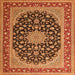 Round Machine Washable Medallion Orange Traditional Area Rugs, wshtr3486org