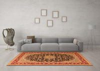 Machine Washable Medallion Orange Traditional Rug, wshtr3486org