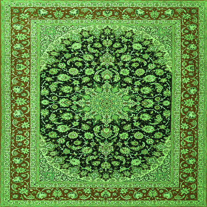 Round Machine Washable Medallion Green Traditional Area Rugs, wshtr3486grn