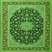 Round Machine Washable Medallion Green Traditional Area Rugs, wshtr3486grn