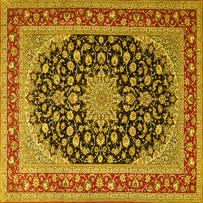 Square Machine Washable Medallion Yellow Traditional Rug, wshtr3486yw