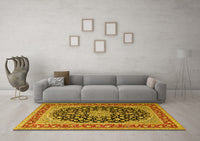 Machine Washable Medallion Yellow Traditional Rug, wshtr3486yw