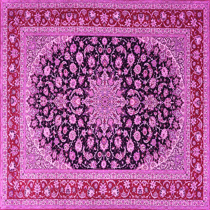 Square Machine Washable Medallion Pink Traditional Rug, wshtr3486pnk