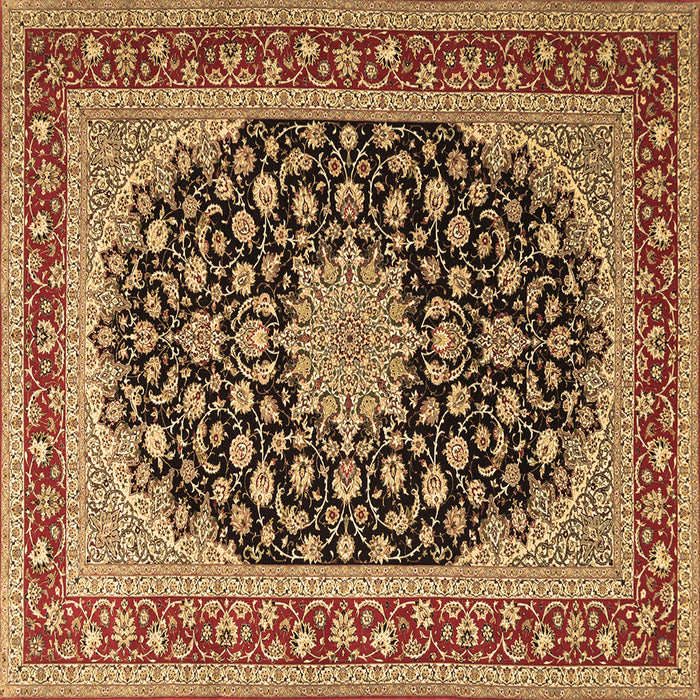 Square Machine Washable Medallion Brown Traditional Rug, wshtr3486brn
