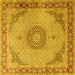 Square Machine Washable Medallion Yellow Traditional Rug, wshtr3487yw