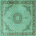 Square Medallion Turquoise Traditional Rug, tr3487turq