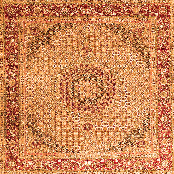 Round Machine Washable Medallion Orange Traditional Area Rugs, wshtr3487org