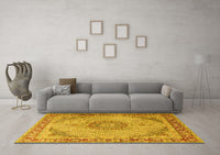 Machine Washable Medallion Yellow Traditional Rug, wshtr3487yw