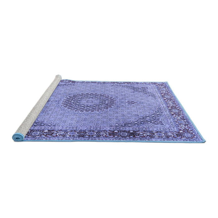 Sideview of Machine Washable Medallion Blue Traditional Rug, wshtr3487blu