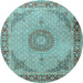 Round Medallion Light Blue Traditional Rug, tr3487lblu