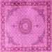 Square Machine Washable Medallion Pink Traditional Rug, wshtr3487pnk