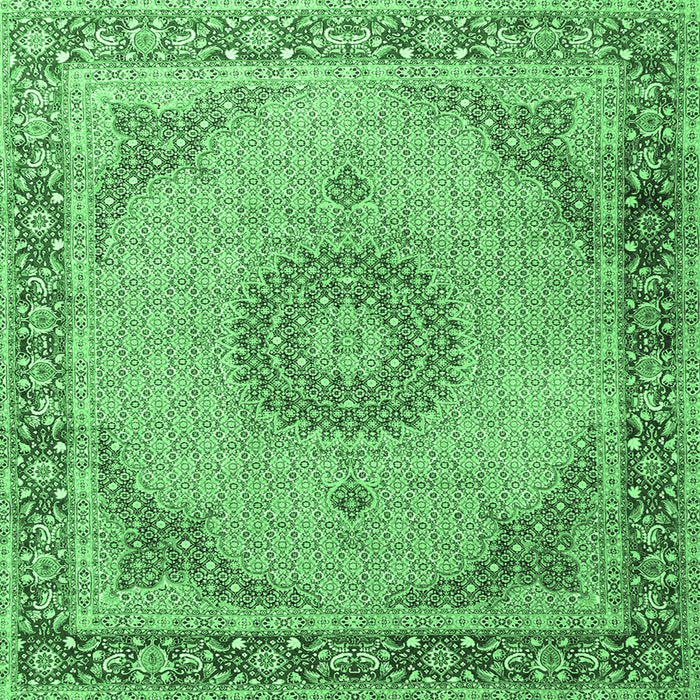 Square Machine Washable Medallion Emerald Green Traditional Area Rugs, wshtr3487emgrn