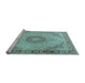 Sideview of Machine Washable Medallion Light Blue Traditional Rug, wshtr3487lblu