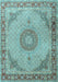 Machine Washable Medallion Light Blue Traditional Rug, wshtr3487lblu