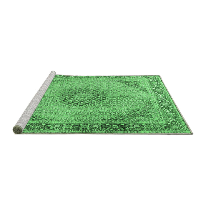 Sideview of Machine Washable Medallion Emerald Green Traditional Area Rugs, wshtr3487emgrn