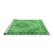 Sideview of Machine Washable Medallion Emerald Green Traditional Area Rugs, wshtr3487emgrn