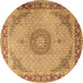 Round Machine Washable Medallion Brown Traditional Rug, wshtr3487brn