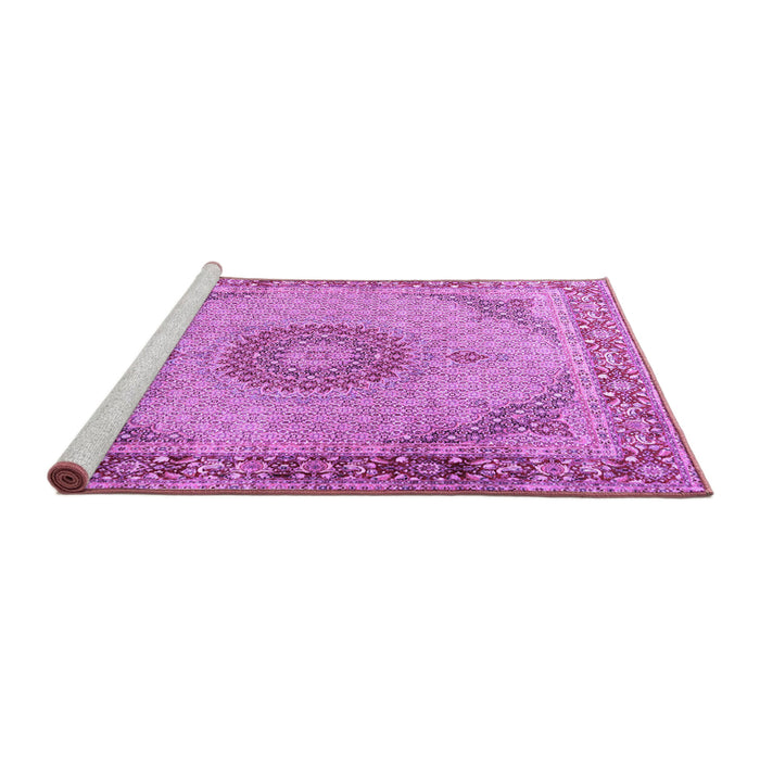 Sideview of Machine Washable Medallion Purple Traditional Area Rugs, wshtr3487pur