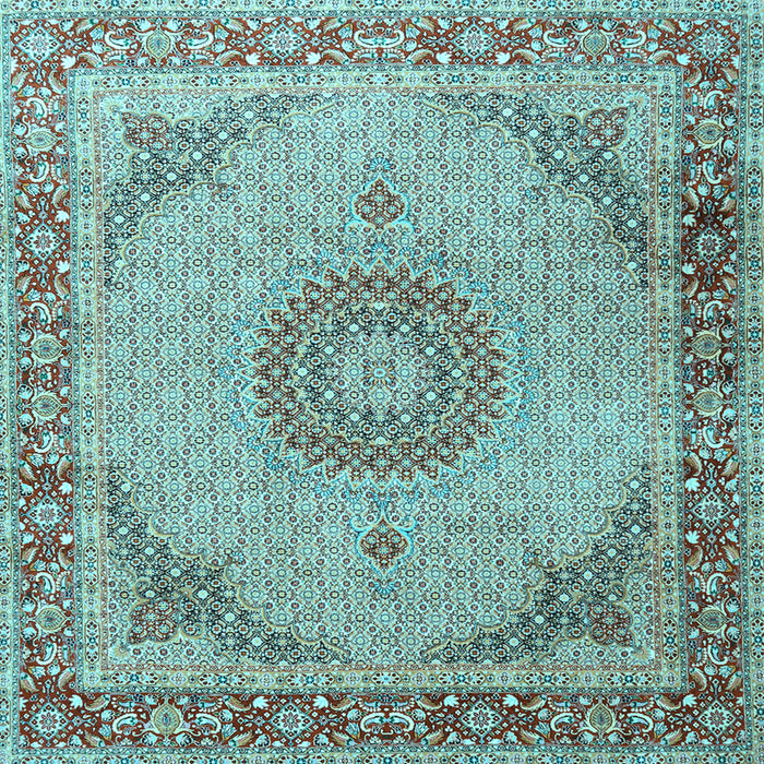 Square Machine Washable Medallion Light Blue Traditional Rug, wshtr3487lblu