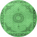 Round Machine Washable Medallion Emerald Green Traditional Area Rugs, wshtr3487emgrn