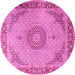 Round Machine Washable Medallion Pink Traditional Rug, wshtr3487pnk