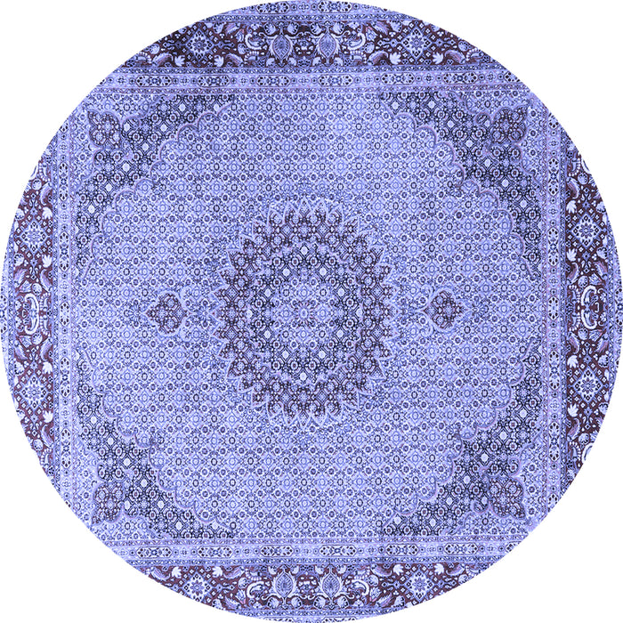 Round Machine Washable Medallion Blue Traditional Rug, wshtr3487blu