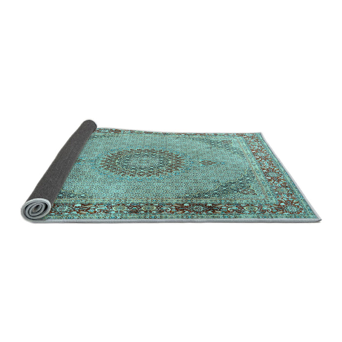 Sideview of Medallion Light Blue Traditional Rug, tr3487lblu