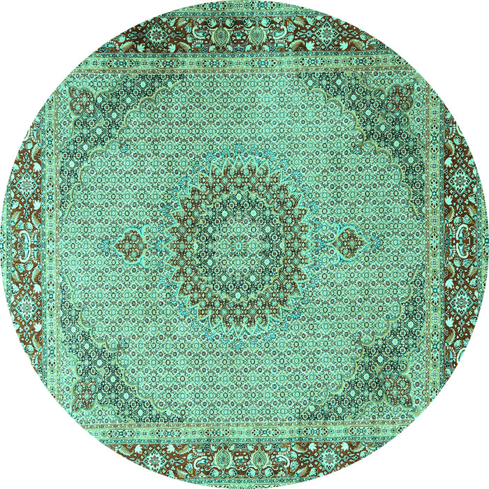Round Medallion Turquoise Traditional Rug, tr3487turq