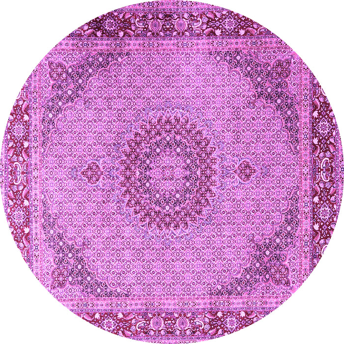 Round Machine Washable Medallion Purple Traditional Area Rugs, wshtr3487pur