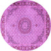 Round Machine Washable Medallion Purple Traditional Area Rugs, wshtr3487pur