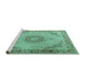 Sideview of Machine Washable Medallion Turquoise Traditional Area Rugs, wshtr3487turq