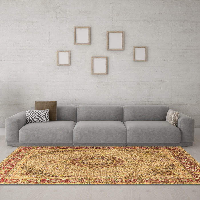 Machine Washable Medallion Brown Traditional Rug in a Living Room,, wshtr3487brn