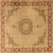 Square Machine Washable Medallion Brown Traditional Rug, wshtr3487brn