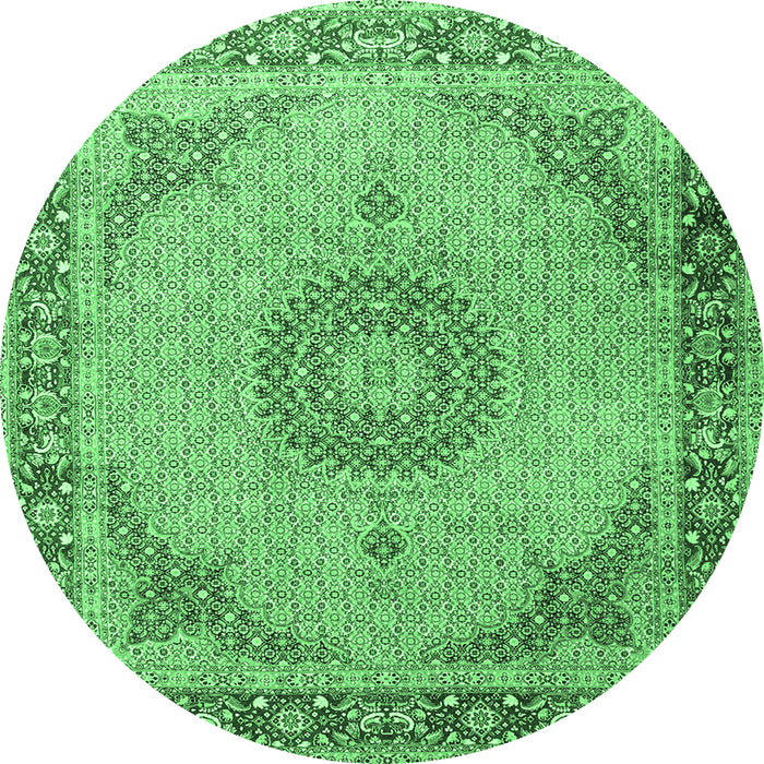 Round Medallion Emerald Green Traditional Rug, tr3487emgrn