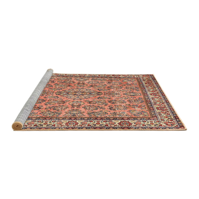 Sideview of Machine Washable Traditional Brown Red Rug, wshtr3488
