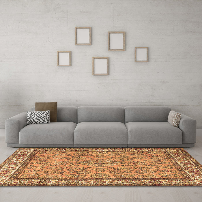 Machine Washable Persian Brown Traditional Rug in a Living Room,, wshtr3488brn