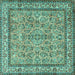 Square Machine Washable Persian Turquoise Traditional Area Rugs, wshtr3488turq