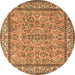 Round Machine Washable Persian Brown Traditional Rug, wshtr3488brn