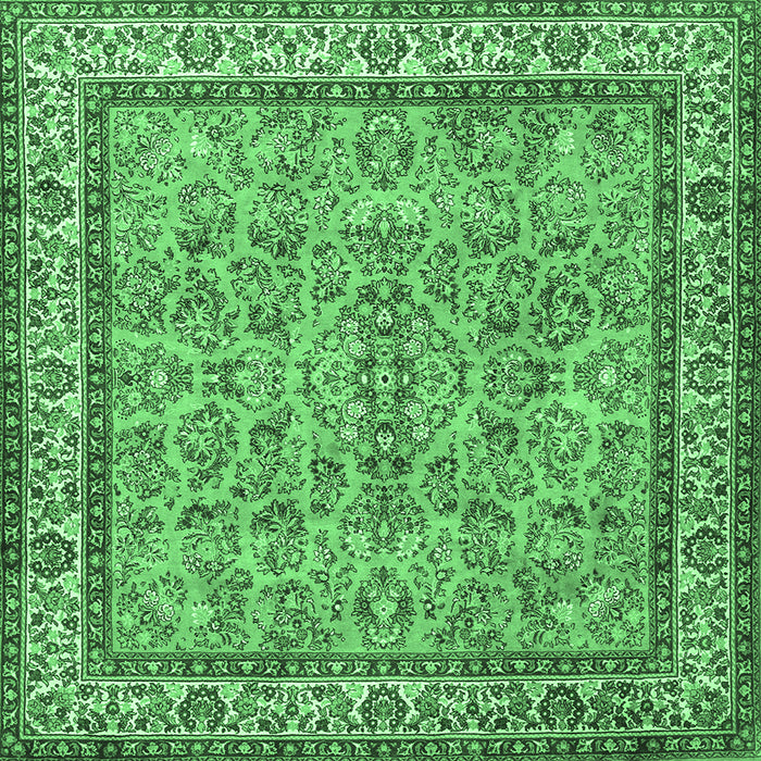 Square Machine Washable Persian Emerald Green Traditional Area Rugs, wshtr3488emgrn