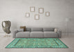 Machine Washable Persian Turquoise Traditional Area Rugs in a Living Room,, wshtr3488turq