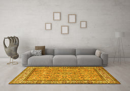 Machine Washable Persian Yellow Traditional Rug in a Living Room, wshtr3488yw